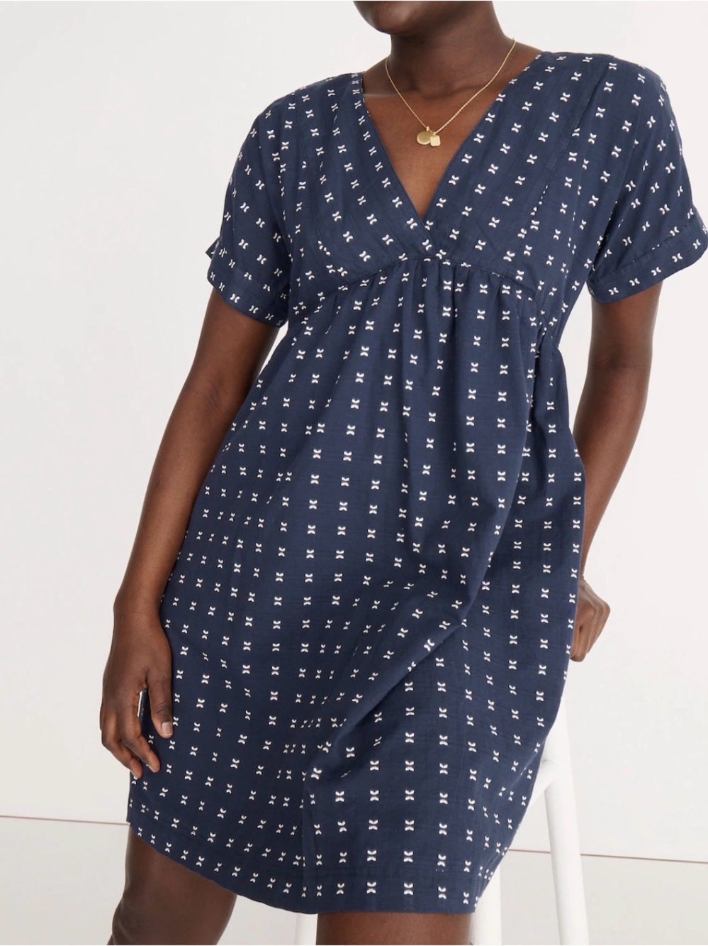 MADEWELL XXS V-Neck Dolman-Sleeve Mini Dress in Textured Dot NE750